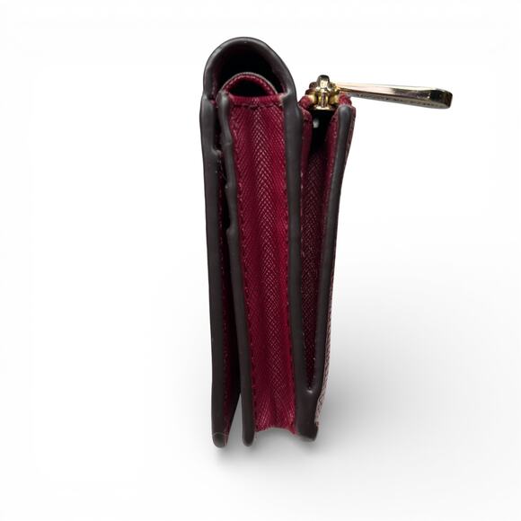 Michael Kors Fulton Medium Pebbled Leather Bifold Wallet Burgundy Maroon - Picture 6 of 10